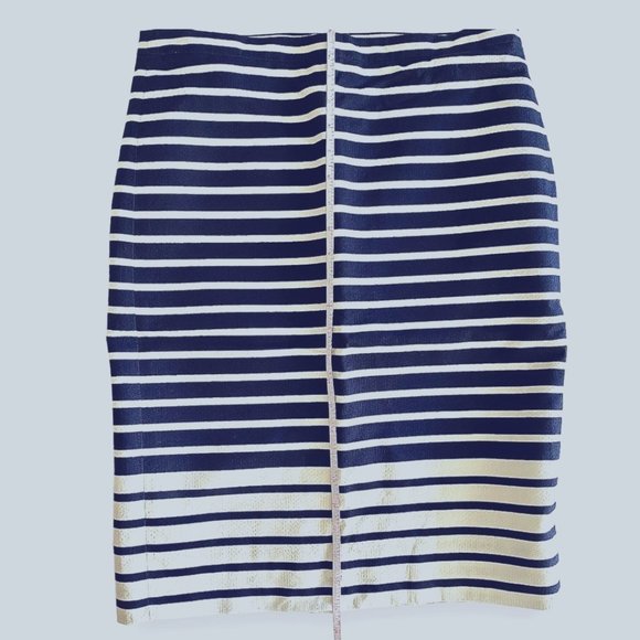 NWT J.Crew No 2 Pencil Skirt Contrast Stripes Navy Blue + White, size 6 - Picture 5 of 7